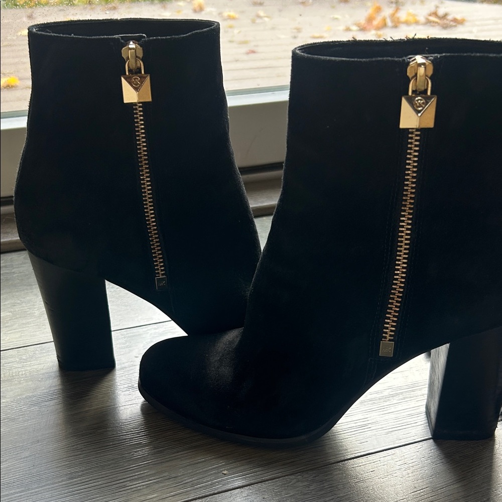 Michael Kors Black Frenchie Ankle Booties with Gold Zipper